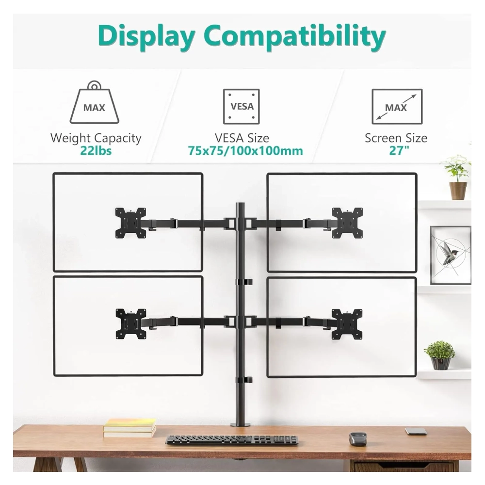 Multybyte Four Monitor / Led Stand Table Top Height Adjustable Arm Mount- Steel (MB-MSS5) view 2